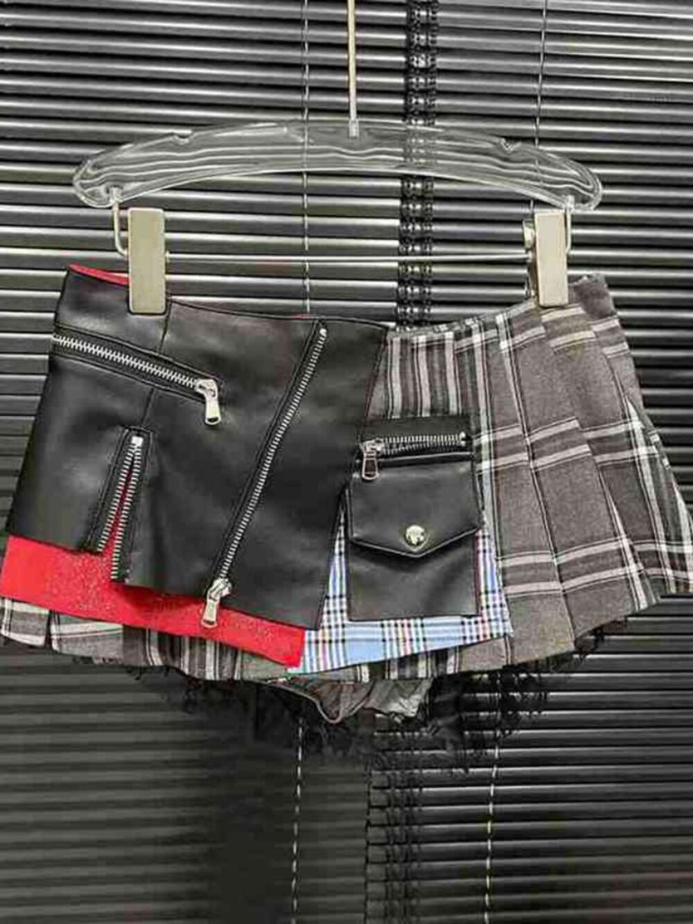 Punk Plaid & Faux Leather Skirt